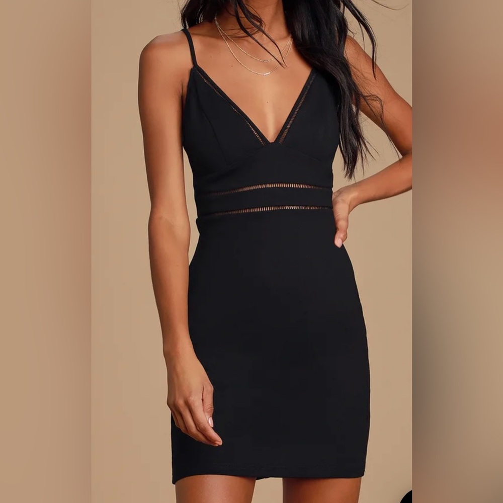 Lulu’s Cocktails and Confidence Black Crochet Bodycon Mini Dress Size Large